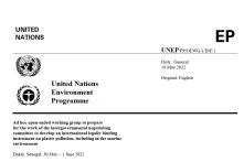 Cover of "UNEA Resolution 5/14 entitled “End plastic pollution: Towards an international legally binding instrument” (2022)"