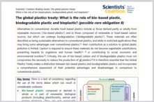Startpage of policy brief. Top right: Logo of Scientists' coalition for an effective Plastics Treaty. Introduction text.