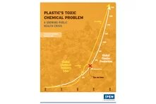 Cover of "Widespread chemical contamination of recycled plastic pellets globally (2021)". Data for skyrocketing revenue in global chemicals industry from Global Chemicals Outlook II (2019); data for plastics growth derived from GrID-Arendal