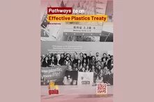 Cover of "Pathways to an Effective Plastics Treaty": Photo of participants of a GAIA conference