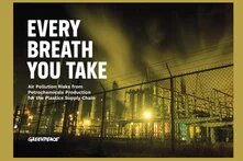 Petrochemical Plant in the background, Title of publication "Every breath you take" i the foreground