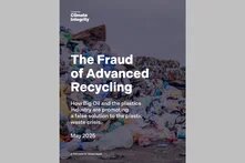 Landfill (background); The Fraud of Advanced Recycling (Title) in the foreground