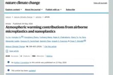 Website screenshot of the page: Atmospheric warming contributions from airborne microplastics and nanoplastics