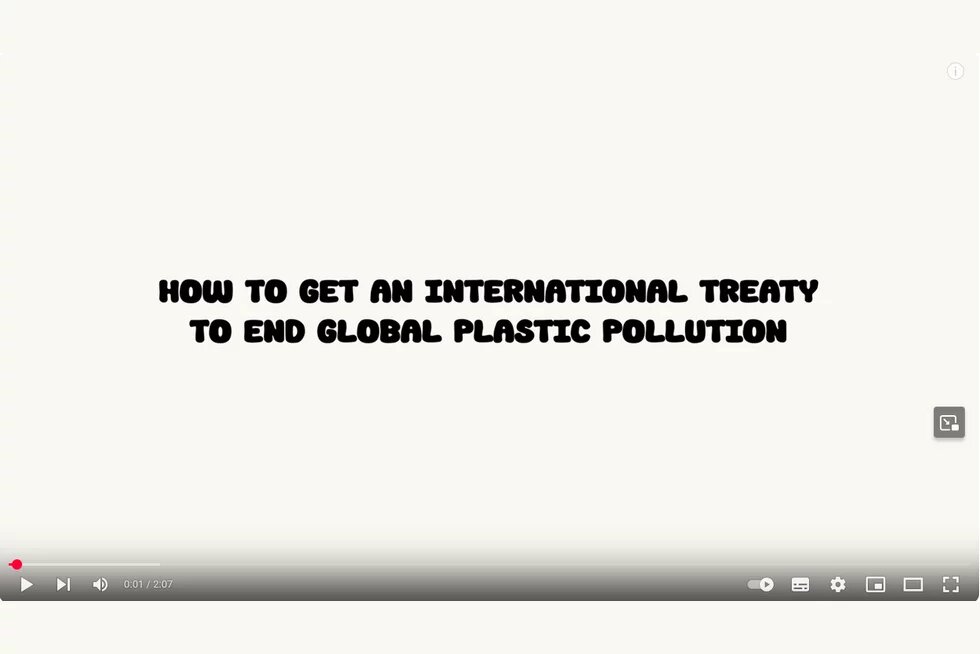 First frame of video: How to get an international treaty to end global plastic pollution? with play button